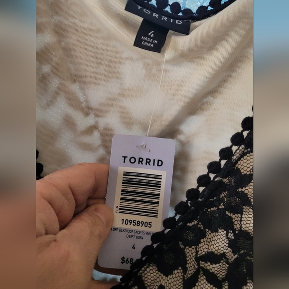 Torrid Dress Black Nude Lace Skater V-Neck Short Sleeve Naked NWT Torrid Sz 4 - Picture 3 of 5